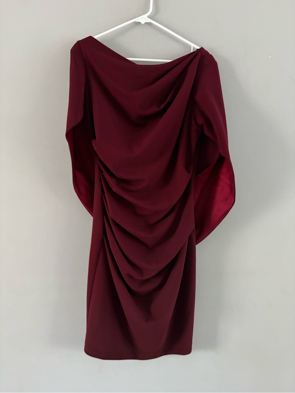 Betsy & Adam Burgundy Draped Midi Dress